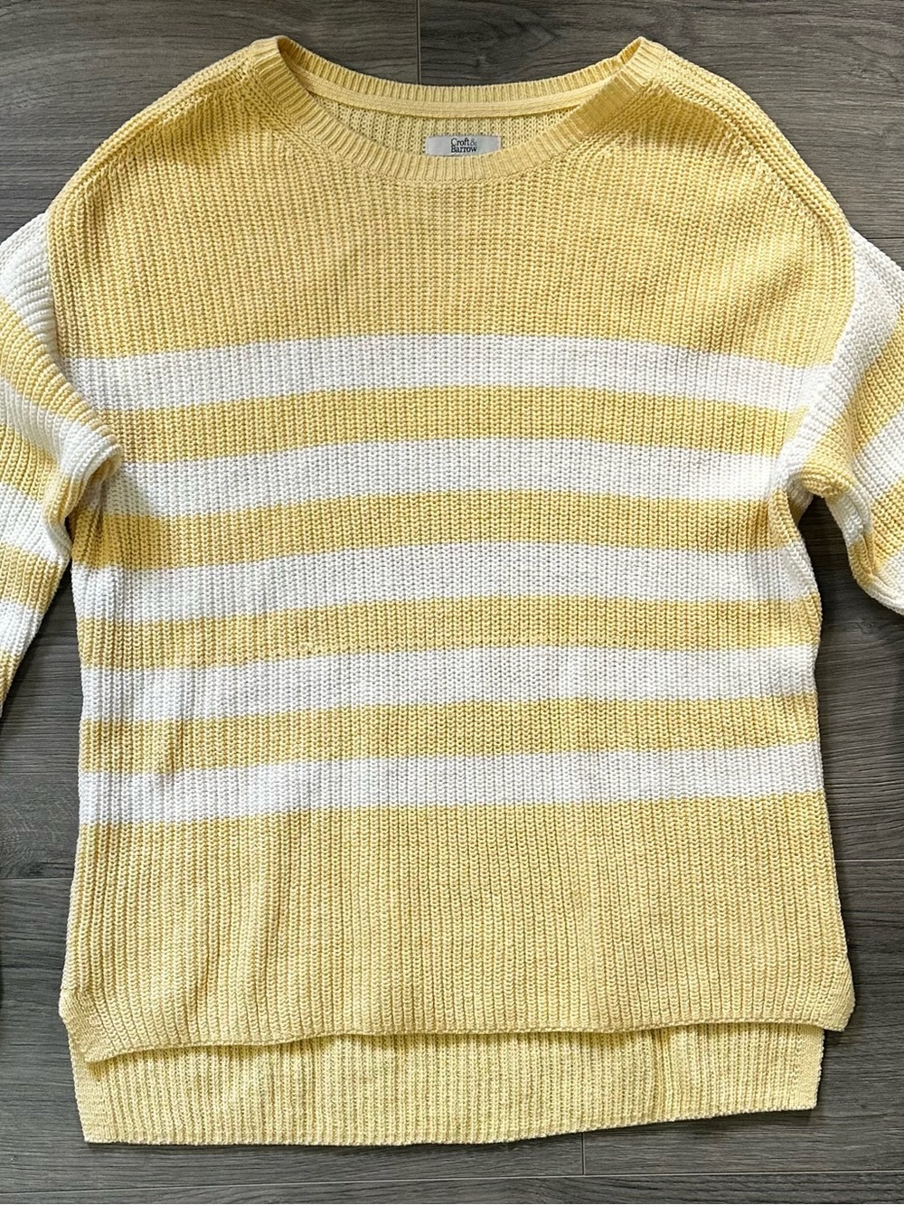 croft & barrow Yellow and White Striped Crewneck Sweater